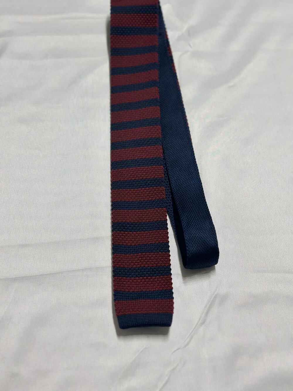 Elegance Men’s Knit Tie Burgundy Navy Striped Hand Made Necktie